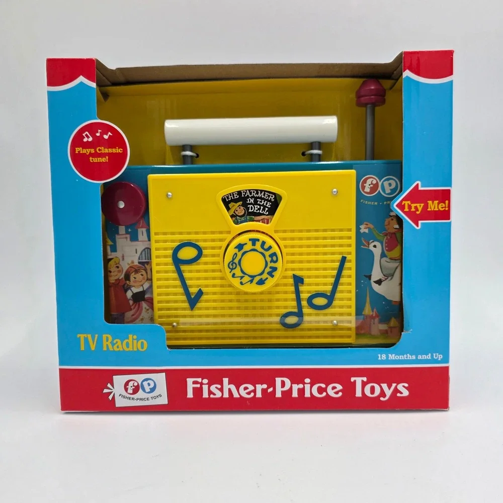Fisher Price Toys TV Radio Plays Classic Tune Farmer in the Dell Yellow Blue